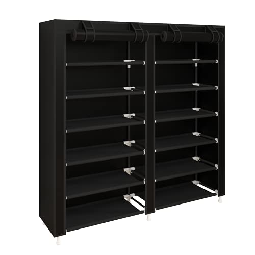 UDEAR Shoes Rack Organizador de Tela de Zapatos, Zapatero 7 Pisos con Resistente al Polvo Negro