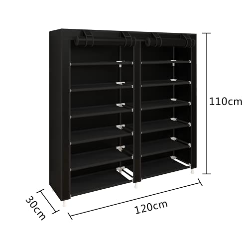 UDEAR Shoes Rack Organizador de Tela de Zapatos, Zapatero 7 Pisos con Resistente al Polvo Negro