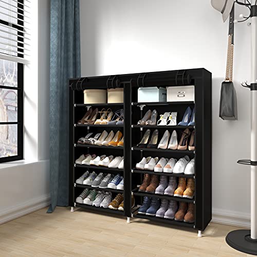 UDEAR Shoes Rack Organizador de Tela de Zapatos, Zapatero 7 Pisos con Resistente al Polvo Negro