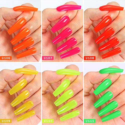 Umikk Juego de esmalte de uñas de gel 6 colores de neón Naranja brillante Magenta Amarillo Verde 7.5ml Remojo UV LED Cure Colores de verano para manicura y pedicura de uñas