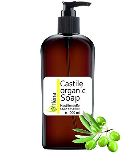 ÚNICO y AUTENTICO JABON DE CASTILLA - ECOLOGICO, a base únicamente de Aceite de Oliva, quita puntos negros, gel limpiador facial y cuerpo, pelo, cocina, ropa. liquido limpiador transparente (1000 ml)