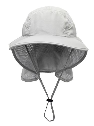 Unisex Gorra de Safari con Extra Largo Protector de Nuca 12cm Gran Borde para Actividades al Aire Libre Sol Protección UV - Gris Claro