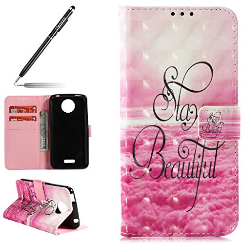 Uposao MOTO C PLUS Funda Carcasa Piel Cartera Libro Dibujo 3D Pintado Modelo PU Leather Wallet Case para MOTO C PLUS,Beautiful