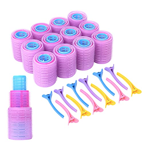 URAQT Rulos de Pelo, 48 Pedazos Rulos para el Pelo Auto Agarre, Set de 36 Rodillos de Pelo y 12 Pinza de Pelo de Dientes de Pato Plástico, Profesional Rulo de Peluqueria, Salon Rulos