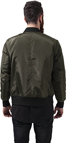 Urban Classics Cazadora de Hombre Chaqueta Bomber de Estilo Urbano, en Verde Oliva con Cuello, Cintura y Puños Negros a Contraste, Cierre con Cremallera, darkolive/Black, M