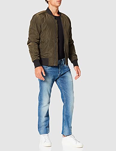 Urban Classics Cazadora de Hombre Chaqueta Bomber de Estilo Urbano, en Verde Oliva con Cuello, Cintura y Puños Negros a Contraste, Cierre con Cremallera, darkolive/Black, M