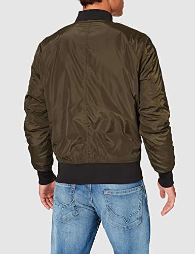 Urban Classics Cazadora de Hombre Chaqueta Bomber de Estilo Urbano, en Verde Oliva con Cuello, Cintura y Puños Negros a Contraste, Cierre con Cremallera, darkolive/Black, M