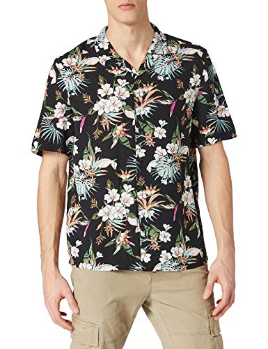 Urban Classics Viscose AOP Resort Shirt Hombre, Camisa Hawaiana con Estampado de Flores y Cuello Vuelto, Tallas S-5XL, Blacktropical, M