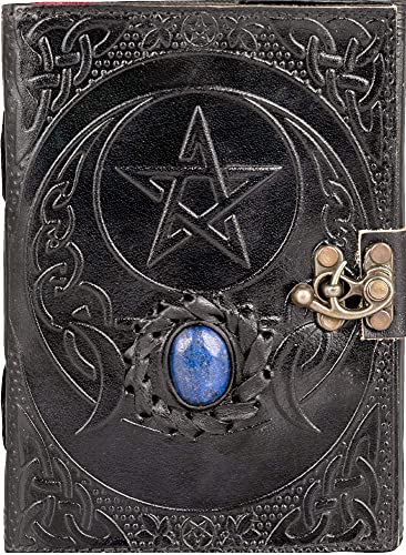 Urban Leather Lapiz Gemstone Studded 3 Moon Celtic Star Diario negro para artista, cuaderno de recortes, cuaderno de escritura, sin forro