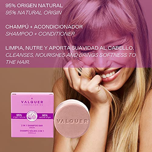 Valquer Laboratorios Champú Sólido 2 En Cebolla. 95% Ingredientes Naturales. Todo Tipo De Cabello. Vegano. Champú Ecológico - 70 Gr, Único