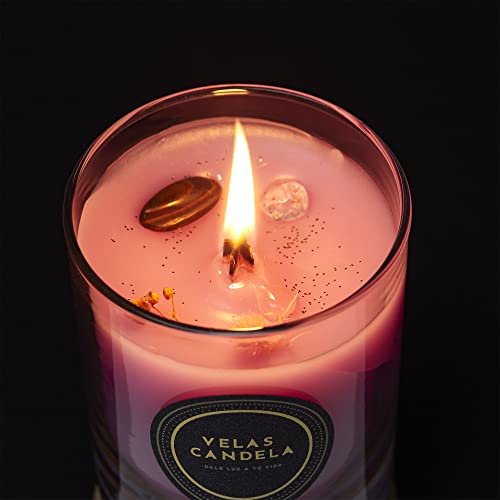 Velas Candela - Vela Aromática Perfumada con Aroma y Aceites Esenciales de lavanda - Elaborada Artesanalmente con Cera natural - Ritual completo contra la ansiedad y el estrés