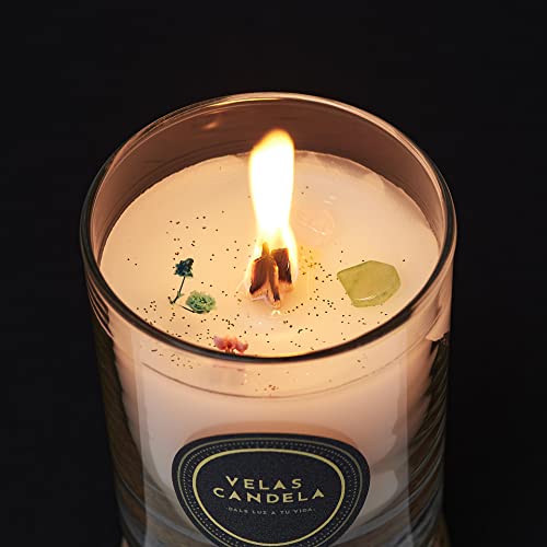 Velas Candela - Vela Aromática Perfumada con Aroma y Aceites Esenciales de vainilla y coco - Elaborada Artesanalmente con Cera natural - Ritual completo de relajación