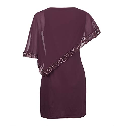 VEMOW Liquidación Venta Rebajas Vestidos De Fiesta Vestidos Liso Vestidos Casual Vestidos para Boda Sin Manga Calado De Encaje, Vestidos De Fiesta Elegantes Vestidos Largos Tallas Grandes(A Vino,M)