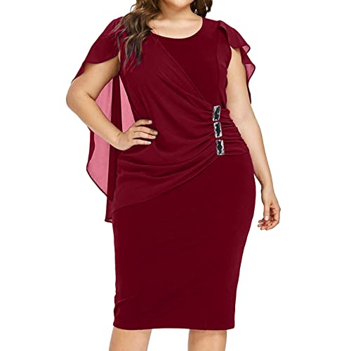 VEMOW Liquidación Venta Rebajas Vestidos De Fiesta Vestidos Liso Vestidos Casual Vestidos para Boda Sin Manga Calado De Encaje, Vestidos De Fiesta Elegantes Vestidos Largos Tallas Grandes(B Rojo,4XL)