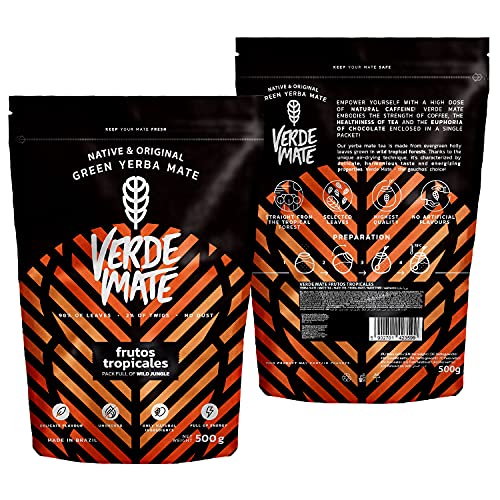 Verde Mate Frutos Tropicales 500g, Yerba Mate con Frutas Exoticas, Yerba Mate Té de Brasil, Vegano, Sin Gluten, Sin Humo