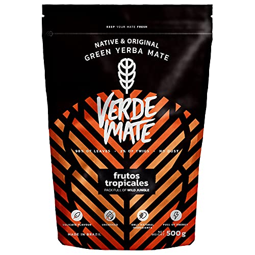 Verde Mate Frutos Tropicales 500g, Yerba Mate con Frutas Exoticas, Yerba Mate Té de Brasil, Vegano, Sin Gluten, Sin Humo