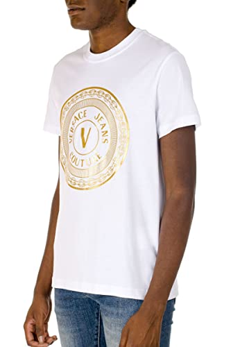 Versace Jeans Couture Camiseta de Hombre Blanco 71GAHT12CJ00T G03 (003+948), Color Blanco, L