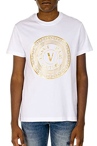 Versace Jeans Couture Camiseta de Hombre Blanco 71GAHT12CJ00T G03 (003+948), Color Blanco, L