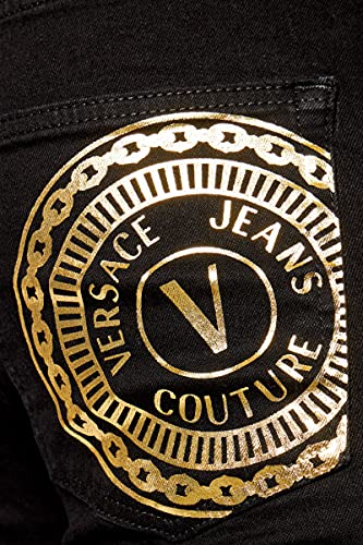 Versace Jeans Couture Skinny Fit Trasero Oro V-Emblem Negro Jeans, Negro, 36W x 32L