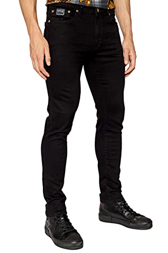 Versace Jeans Couture Skinny Fit Trasero Oro V-Emblem Negro Jeans, Negro, 36W x 32L