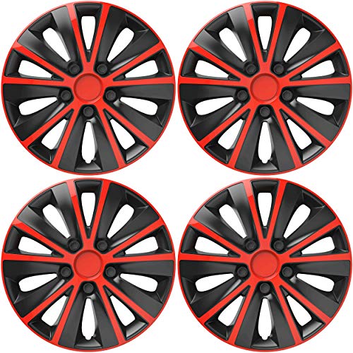 VERSACO RAPIDERB16 Tapacubos, Rojo/Negro, 16 Pulgadas, Set de 4