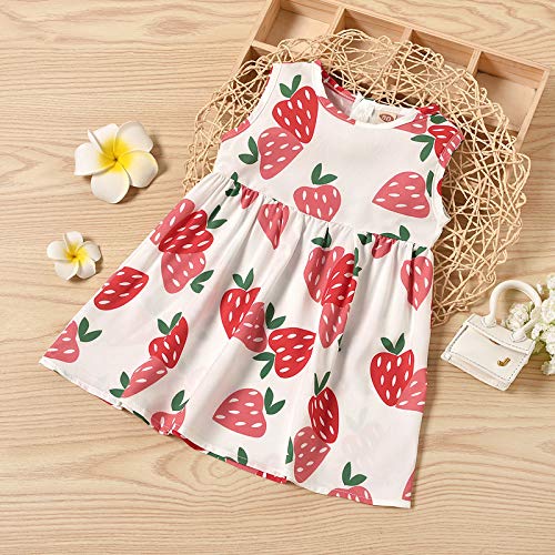 Vestido sin mangas de verano de una pieza para niñas pequeñas, estampado de frutas dulces en la parte posterior botones de una línea de princesa DressInfant Girls Party Dress, Fresa, 6-7 Años