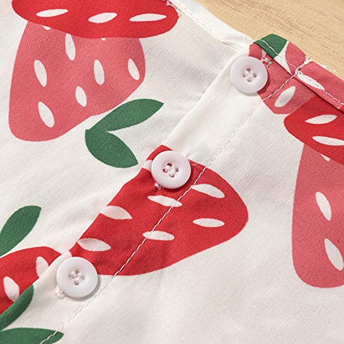 Vestido sin mangas de verano de una pieza para niñas pequeñas, estampado de frutas dulces en la parte posterior botones de una línea de princesa DressInfant Girls Party Dress, Fresa, 6-7 Años