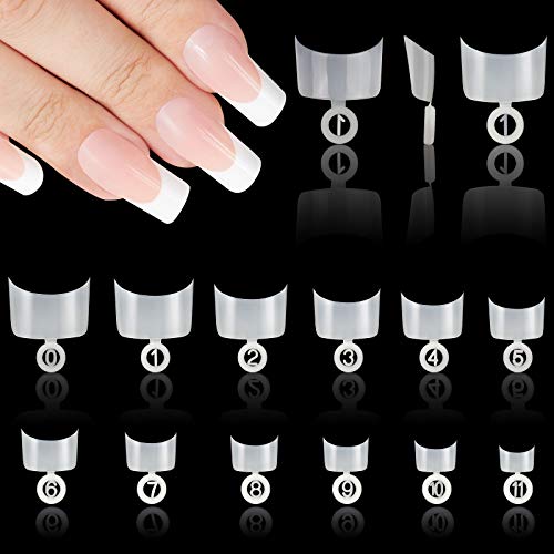 VETPW 600 Piezas Forma Redonda Puntas de Uñas Postizas Nail Art Tips Kit, Francesa Uña Falsa Artificial Acrílico Uñas Postizas para Decoración de Diseño de Uñas Bricolaje, 12 Tamaños (Natural)