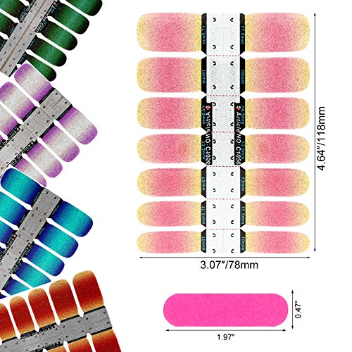 VETPW 8 Sheets Gradient Nail Stickers with Nail File, Self Adhesive Full Wraps Nail Polish Stickers Glitter Nail Art Decals Strips Manicure Kits, DIY Nail Art Design Decoration Accessories