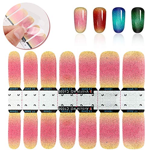 VETPW 8 Sheets Gradient Nail Stickers with Nail File, Self Adhesive Full Wraps Nail Polish Stickers Glitter Nail Art Decals Strips Manicure Kits, DIY Nail Art Design Decoration Accessories