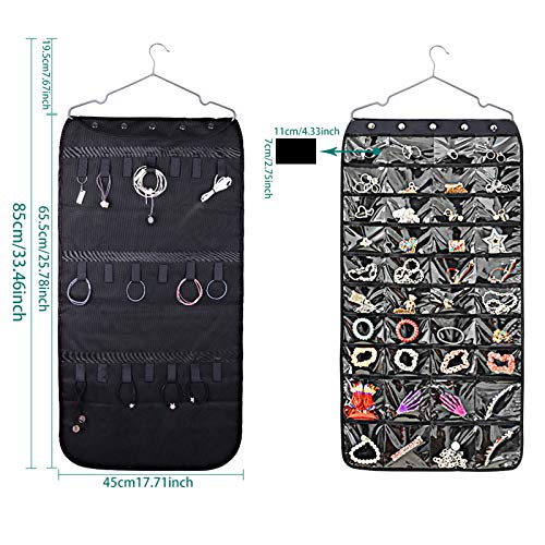 Viesap Organizador Colgante Para Joyas, 40 Bolsillos 20 Bucles Accesorios De Almacenamiento, Organizador De Joyas De Doble Cara Colgantes Pendientes Del Collar De La Pulsera, Hanging Jewelry Organizer