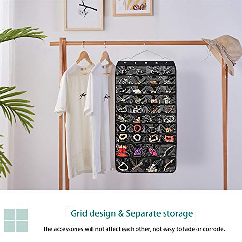 Viesap Organizador Colgante Para Joyas, 40 Bolsillos 20 Bucles Accesorios De Almacenamiento, Organizador De Joyas De Doble Cara Colgantes Pendientes Del Collar De La Pulsera, Hanging Jewelry Organizer