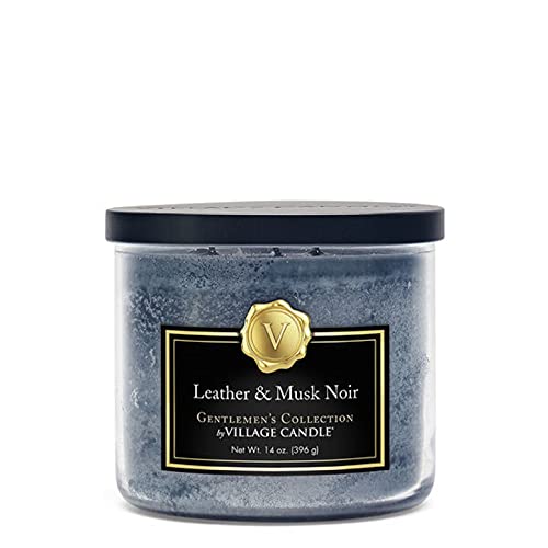 Village Candle Leather & Musk Noir - Cuenco mediano, 14 onzas, negro, 1 unidad