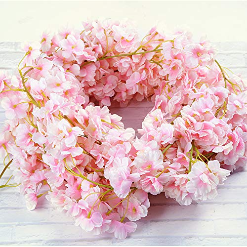 VINFUTUR 1.8m×5pcs Guirnalda de Flores Artificiales Cerezo, Guirnalda Flores Falsas Enredadera Colgante de Sakura Artificial Vid de Seda Plantas para Decoración Boda Jardín Balcón Exterior Interior