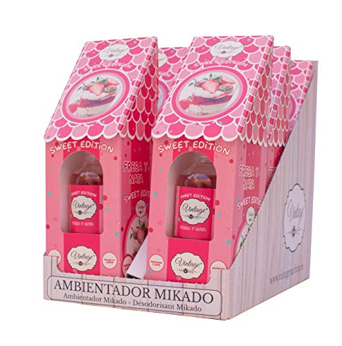 VINTAGE PARFUM Pack 6 Ambientadores Mikado. 6 x 30ml. Fragancia Fresca y Duradera Que llenará Toda tu Estancia.… (Fresas y Nata)