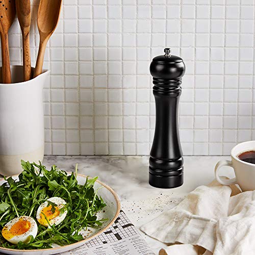 Virklyee® Molino de Pimienta de Madera Madera Maciza con Molinillo 8 Inch Adjustable Molino de Sal y Pimienta núcleo de molienda de cerámica con un Cepillo de Limpieza (Negro)