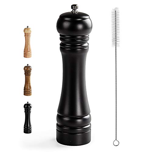 Virklyee® Molino de Pimienta de Madera Madera Maciza con Molinillo 8 Inch Adjustable Molino de Sal y Pimienta núcleo de molienda de cerámica con un Cepillo de Limpieza (Negro)