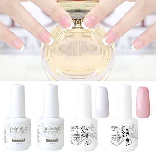 Vishine Kit Manicura Francesa Uñas de Gel Esmalte Semipermanente Color Gel + Top Base Coat Kit 4pcs Laca Soak Off UV LED Manicura Arte 15ml