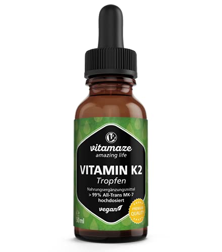 Vitamina K2 Gotas 200 mcg de Alta Dosis, Vitamina K2 Vegano y Líquido por Dosis Diaria, Menaquinona MK-7 (> 99% en Forma Trans), 50ml (1700 Gotas), Alta Biodisponibilidad, sin Aditivos Innecesarios