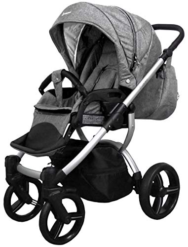 Vizaro PEARL 2022 Trío 3 en 1 - Carrito Bebé GAMA ALTA - MARCA ESPAÑOLA - Muy elegante - Garantía 3 Años - Textil GRIS DENIM Chasis PLATEADO