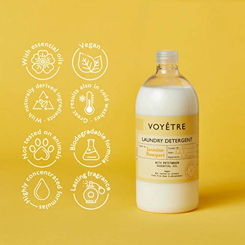 Voyetre Detergente Líquido concentrado para lavadora – Natural, vegano, fórmula biodegradable [1L – 28 lavados] (Jasmine Bouquet)