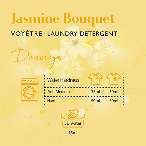 Voyetre Detergente Líquido concentrado para lavadora – Natural, vegano, fórmula biodegradable [1L – 28 lavados] (Jasmine Bouquet)