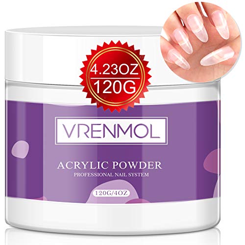 Vrenmol 120g Polvo acrílico transparente - Polvo acrílico profesional para uñas Sistema de decoración de uñas de gran capacidad para extensión de uñas acrílicas No necesita lámpara de uñas