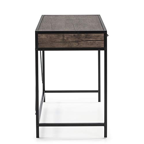 VS Venta-stock Mesa de Escritorio Tulum Negro, Mesa de Ordenador, 2 cajones, Estilo Industrial, 110 (Largo) x 50 (Profundo) x 76 (Altura) cm