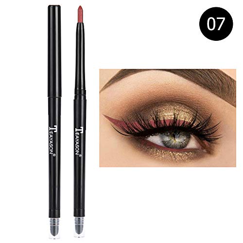 Wandisy Venta Loca TEAYASON 12 Colores Eyeshadow Eyeliner Pen Highlighter Lápiz Brillo Herramienta de Maquillaje Impermeable(Rojo Oscuro)