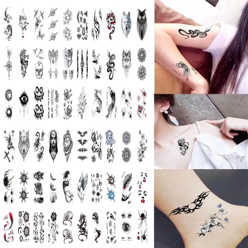 Wanglaism 60 hojas Pequeños Tatuajes Temporales impermeables Pegatinas de Tatuajes Falsos Pegatinas flores plumas alas de ángel tatuajes realistas para niños adultos hombres mujeres