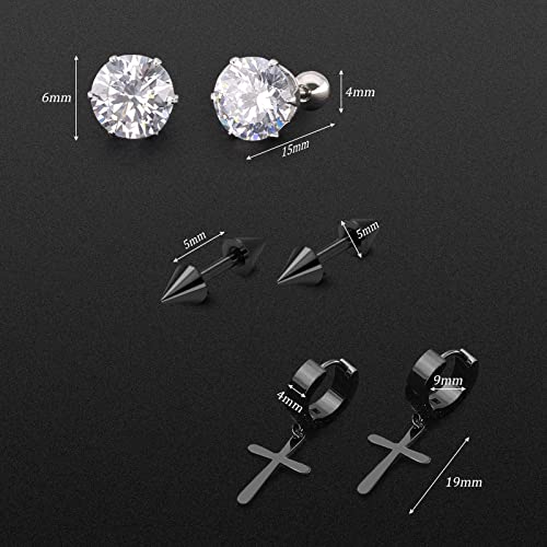 WD&CD 9 Pares Pendientes para Hombre, Acero Inoxidable Pendientes, Pendientes de Cruz, Redondos Pendientes Aretes Piercing, Pendientes de Aro, Mujeres Unisex Cool Stud Pendientes de Perforación