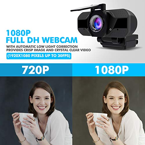 Webcam 1080P Full HD con Micrófono Y Cubierta de Privacidad, GUORUI 1080P Webcame USB Web Camera con Trípode, para Portátil Videollamadas, Conferencias, Juegos, Plug y Play, Cámara Web de Enfoque Fijo