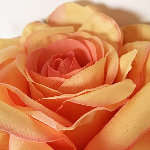 WELLHOME Ramo de Rosa con Tacto Natural Flor de Ø11 cm en Color Blanco, Naranja 69 Cm, Unitario