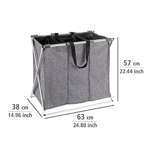 Wenko Trio - Cesto para la colada (130 L y 3 compartimentos, 63 x 57 x 38 cm), color gris jaspeado